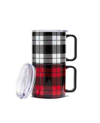 Cambridge Stackable Plaid Insulated Coffee Mugs, Set of 2