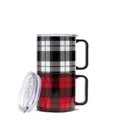 Cambridge Stackable Plaid Insulated Coffee Mugs, Set of 2