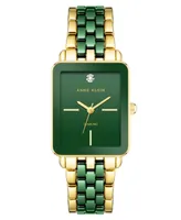 Anne Klein Women's Three-Hand Quartz Rectangular Gold-Tone Alloy with Green Ceramic Bracelet Watch, 26mm - Gold