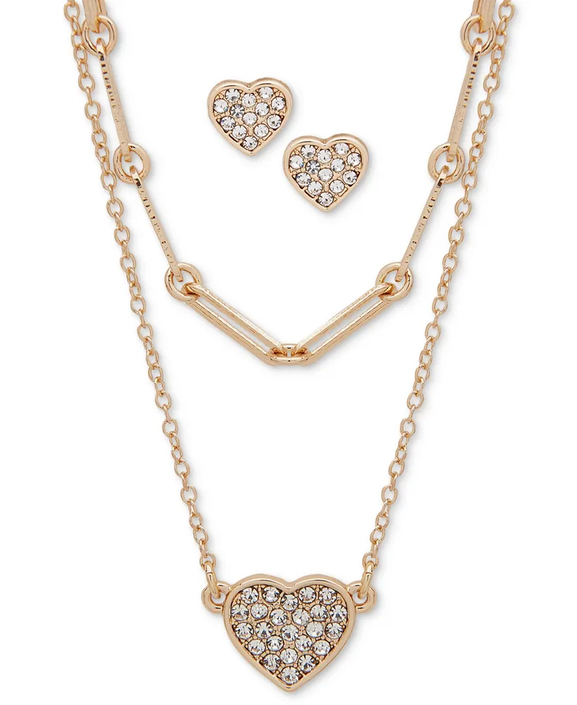 Anne Klein Gold-Tone 2-Pc. Set Pave Crystal Heart Pendant Necklace & Earrings