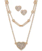 Anne Klein Gold-Tone 2-Pc. Set Pave Crystal Heart Pendant Necklace & Earrings