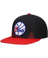 Men's Mitchell & Ness Black, Red Philadelphia 76ers Hardwood Classics Low Big Face Snapback Hat