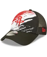 Men's New Era Black Houston Rockets Marble 9FORTY Trucker Snapback Hat