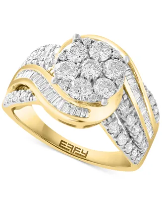 Effy Diamond Baguette & Round Cluster Swirl Ring (1-3/8 ct. t.w.) in 14k Gold