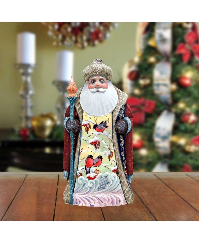 G.DeBrekht Winter's Morning Bird Chirping Santa Wood Carved Holiday Figurine