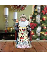 G.DeBrekht Winter's Morning Bird Chirping Santa Wood Carved Holiday Figurine