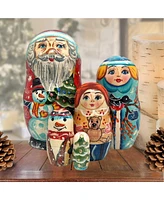 G.DeBrekht Santa Family Matreshka Holiday Nesting Hand-Painted Doll, Set of 5