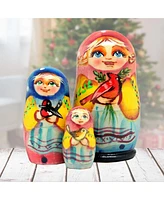 G.DeBrekht Birdie Friends Matreshka Holiday Nesting Hand-Painted Doll, Set of 3