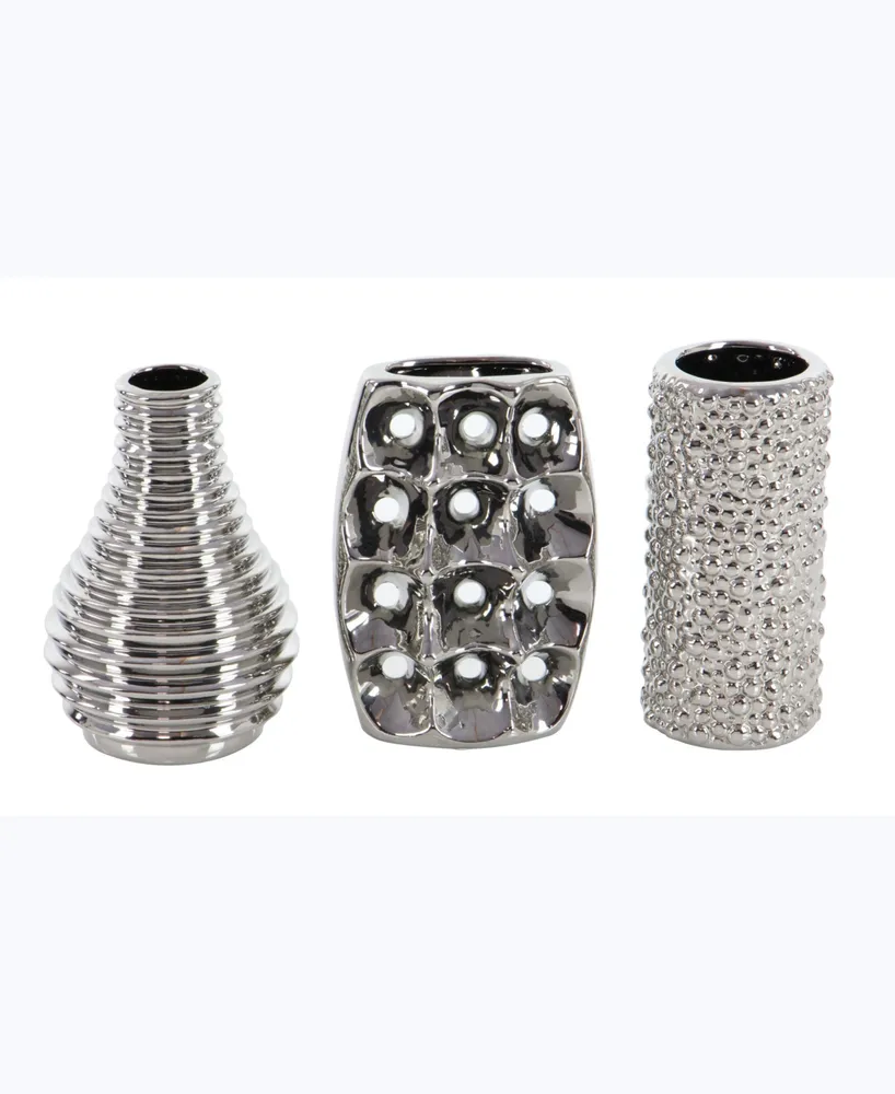 Ceramic Modern 3 Piece Vase Set - Silver
