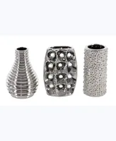 Ceramic Modern 3 Piece Vase Set - Silver