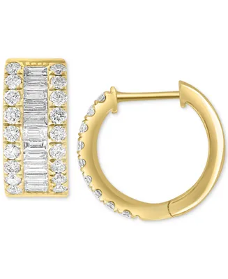 Effy Diamond Baguette & Round Small Huggie Hoop Earrings (1-1/5 ct. t.w.) in 14k Gold, 0.55"