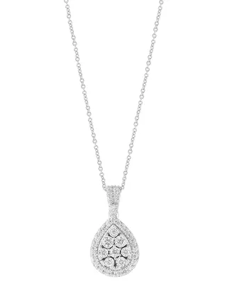 Effy Diamond Teardrop Halo Cluster 18" Pendant Necklace (3/4 ct. t.w.) in 14k White Gold