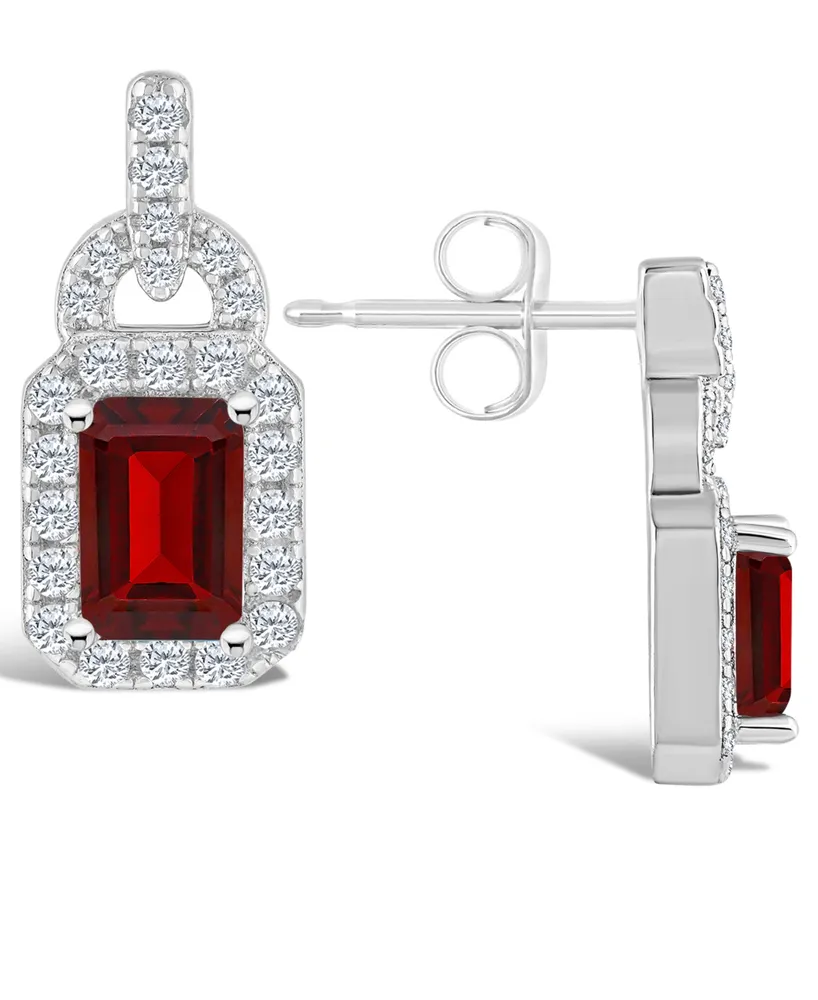 Macy's Garnet (1 1/2 ct. t.w.) and Topaz (3/8 ct. t.w.) Halo Drop Earrings in Sterling Silver