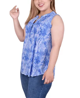 Ny Collection Plus Size Sleeveless Jacquard Y Neck Top