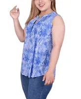 Ny Collection Plus Size Sleeveless Jacquard Y Neck Top