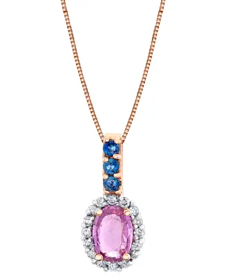 Multi-Sapphire (1-1/5 ct. t.w.) & Diamond (1/6 ct. t.w.) Oval Halo 18" Pendant Necklace in 14k Rose Gold
