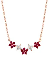 Sapphire (3/8 ct. t.w.) & Diamond (3/8 ct. t.w.) Flower Collar Necklace in 14k White Gold, 16" + 2" extender (Also in Ruby)