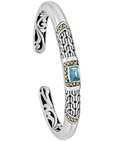 Devata Blue Topaz & Bali Cuff Bracelet Sterling Silver and 18K Gold Accents, Medium