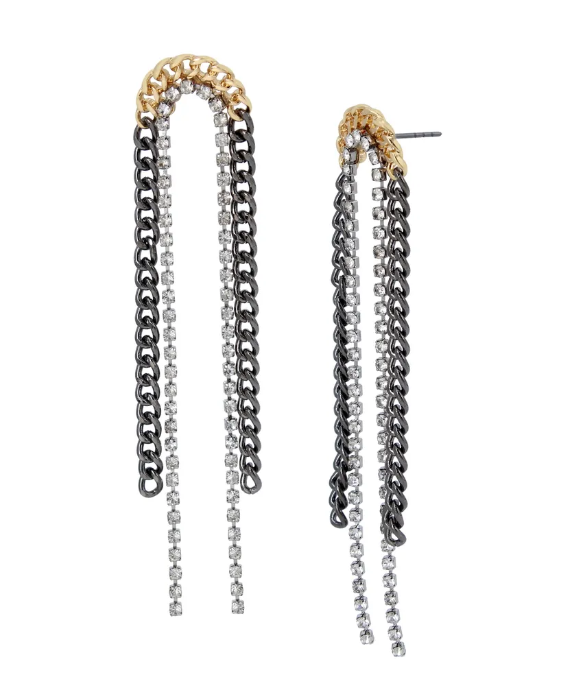 Steve Madden Double Chain Linear Earrings - Crystal, Tri