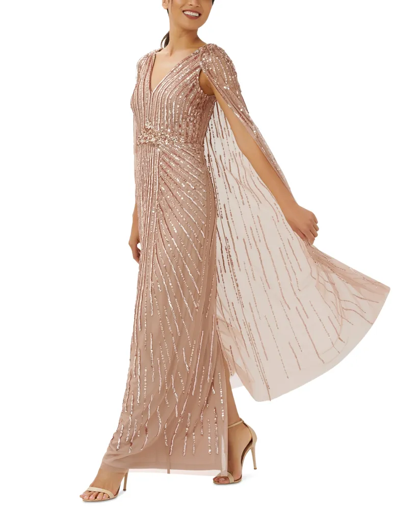 Adrianna Papell Women's Beaded V-Neck Cape Gown