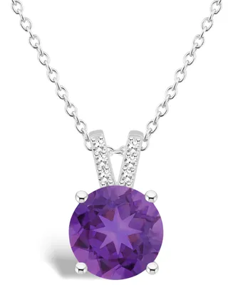Macy's Women's Amethyst (1-/ ct.t.w.) and Diamond Accent Pendant Necklace in Sterling Silver