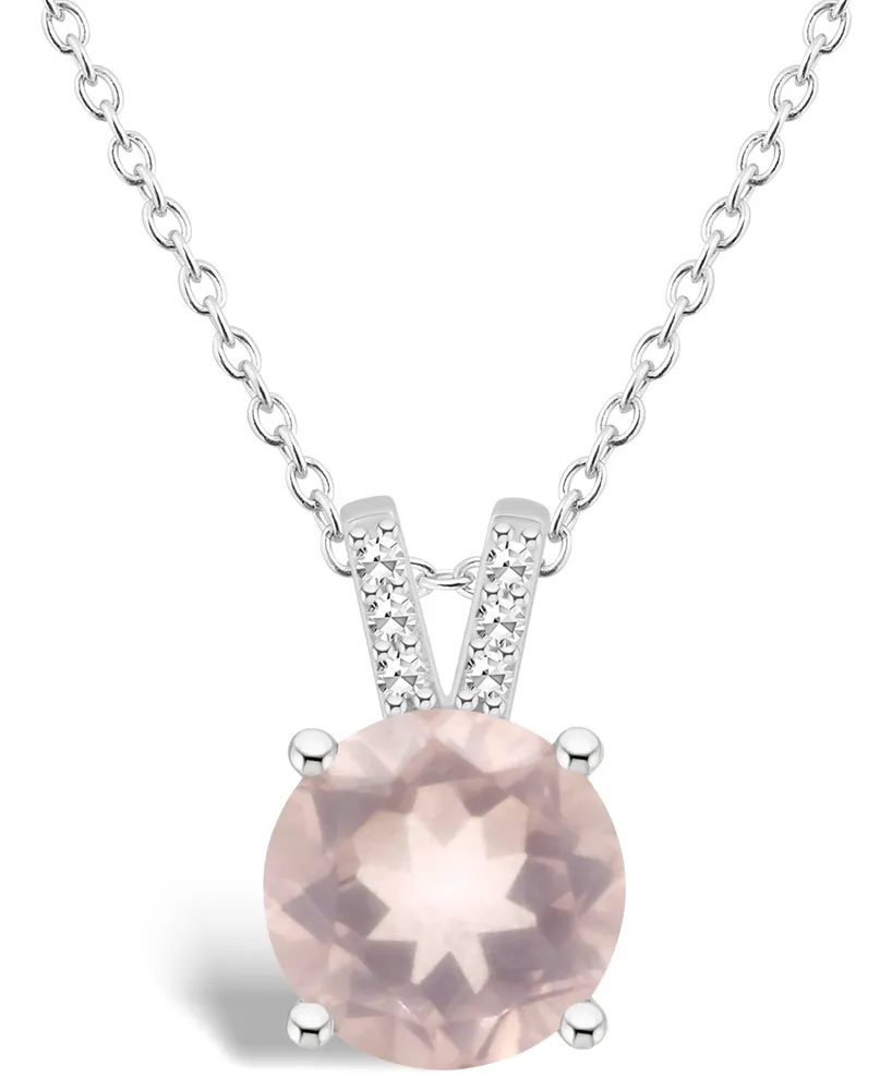 Macy's Women's Rose Quartz (1-/ ct.t.w.) and Diamond Accent Pendant Necklace in Sterling Silver