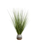 Desktop Artificial Foliage in Ribbed Ceramic Pot, 29" - Silver