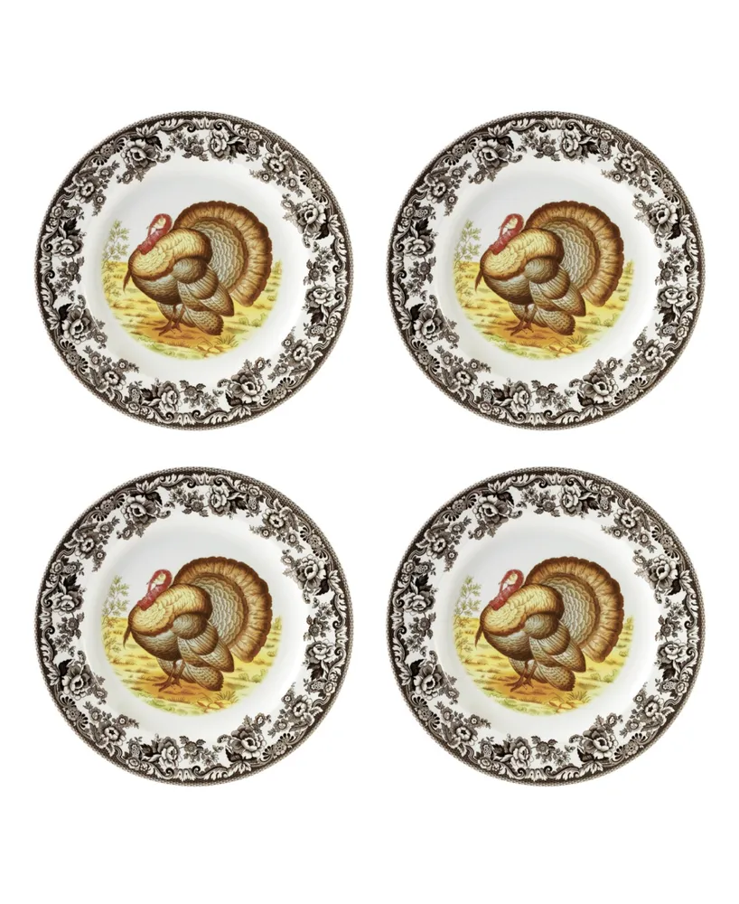 Spode Woodland Turkey 4 Piece Dinner Plates, Service for 4