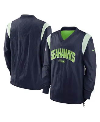 Men's Nike College Navy Seattle Seahawks Sideline Athletic Stack V-Neck Pullover Windshirt Jacket
