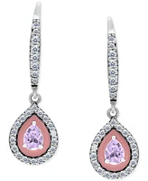 Giani Bernini Blue Topaz (1/3 ct. t.w.), Cubic Zirconia, & Enamel Pear Dangle Hoop Earrings Sterling Silver, Created for Macy's