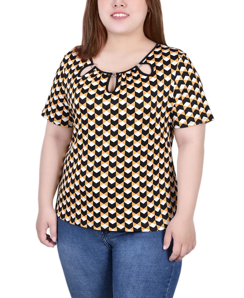 Ny Collection Plus Short Sleeve with Ring Details Top