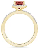 Macy's Garnet (1-1/2 ct. t.w.) and Created Sapphire (1/5 Halo Ring 10K Yellow Gold