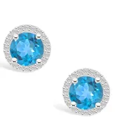 Blue Topaz (2-1/3 ct. t.w.) and Lab Grown Sapphire (1/5 ct. t.w.) Halo Studs in 10K White Gold