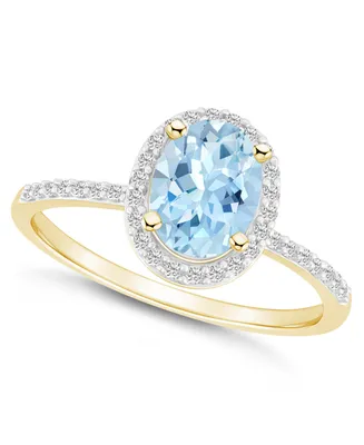Lab-Grown Spinel Aquamarine (1-1/4 ct. t.w.) and Sapphire (1/5 Halo Ring 10K Gold