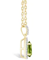 Macy's Peridot (9/10 ct. t.w.) and Lab Grown Sapphire (1/6 ct. t.w.) Halo Pendant Necklace in 10K Yellow Gold