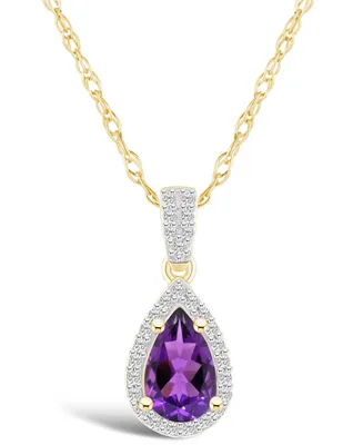 Macy's Amethyst (7/8 ct. t.w.) and Lab Grown Sapphire (1/6 ct. t.w.) Halo Pendant Necklace in 10K Yellow Gold