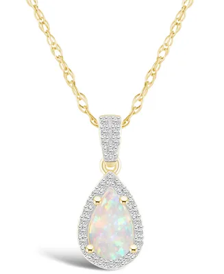 Lab Grown Opal (2/5 ct. t.w.) and Lab Grown Sapphire (1/6 ct. t.w.) Halo Pendant Necklace in 10K Yellow Gold