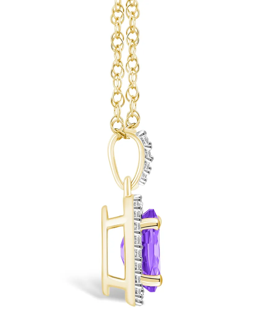 Macy's Amethyst (1-1/5 ct. t.w.) and Lab Grown Sapphire (1/6 ct. t.w.) Halo Pendant Necklace in 10K Yellow Gold