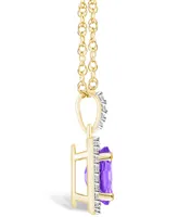 Macy's Amethyst (1-1/5 ct. t.w.) and Lab Grown Sapphire (1/6 ct. t.w.) Halo Pendant Necklace in 10K Yellow Gold