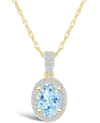 Lab Grown Spinel Aquamarine (1-1/4 ct. t.w.) and Lab Grown White Sapphire (1/6 ct. t.w.) Halo Pendant Necklace in 10K Yellow Gold