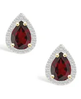 Garnet (1-3/4 ct. t.w.) and Lab Grown Sapphire (1/5 ct. t.w.) Halo Studs in 10K Yellow Gold