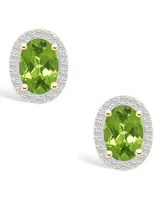 Peridot (1-3/4 ct. t.w.) and Lab Grown Sapphire (1/5 ct. t.w.) Halo Studs in 10K Yellow Gold