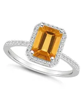 Macy's Citrine (1-3/5 ct. t.w.) and Lab Grown Sapphire (1/4 Halo Ring 10K White Gold