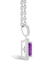 Macy's Amethyst (1-3/5 ct. t.w.) and Lab Grown White Sapphire (1/5 ct. t.w.) Halo Pendant Necklace in 10K White Gold