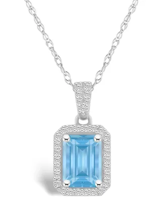 Macy's Lab Grown Spinel Aquamarine (1-3/4 ct. t.w.) and Lab Grown Sapphire (1/5 ct. t.w.) Halo Pendant Necklace in 10K White Gold