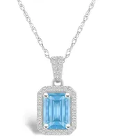 Macy's Lab Grown Spinel Aquamarine (1-3/4 ct. t.w.) and Lab Grown Sapphire (1/5 ct. t.w.) Halo Pendant Necklace in 10K White Gold