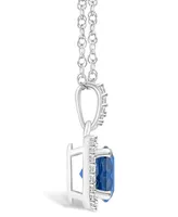 Lab Grown Sapphire (1-3/5 ct. t.w.) and Lab Grown White Sapphire (1/6 ct. t.w.) Halo Pendant Necklace in 10K White Gold