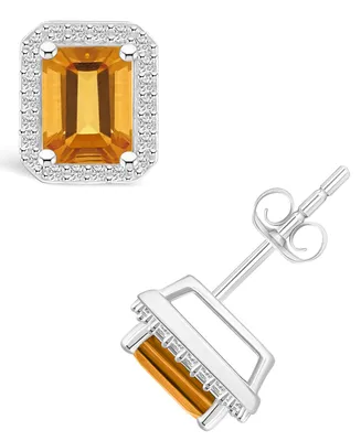 Citrine (2 ct. t.w.) and Lab Grown Sapphire (1/4 ct. t.w.) Halo Studs in 10K White Gold