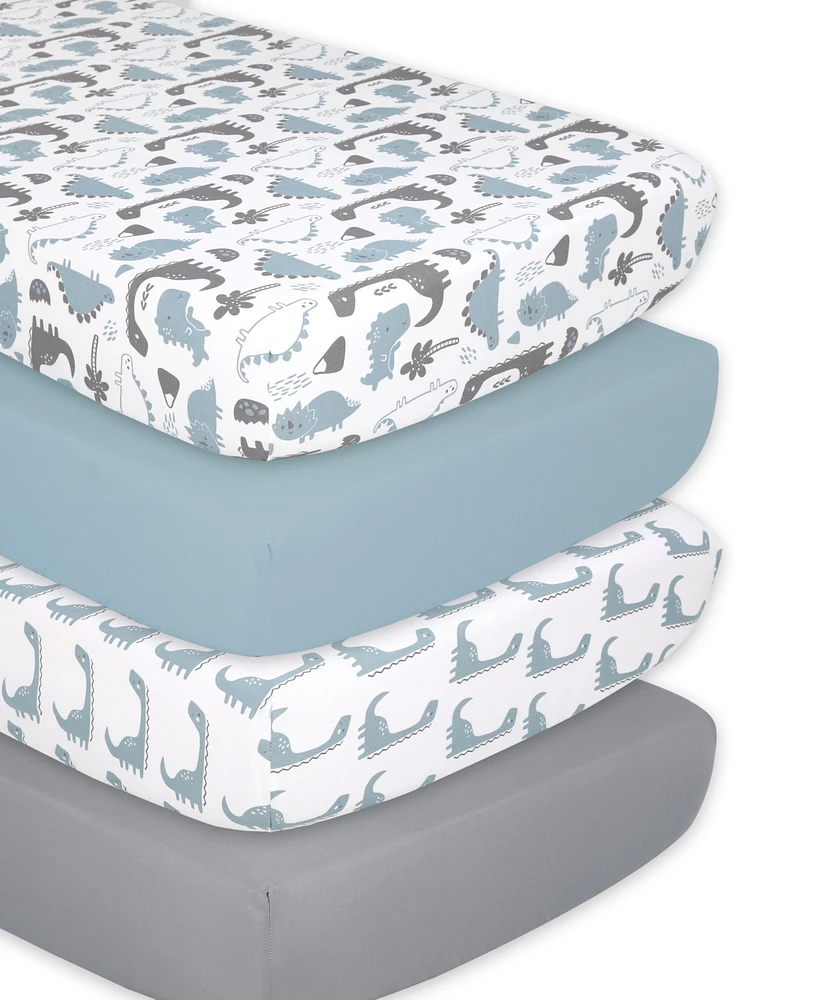 The Peanutshell Fitted Crib Sheets for Baby Boy or Baby Girl, 4 Pack Set, Blue Dino