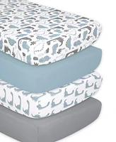 The Peanutshell Fitted Crib Sheets for Baby Boy or Baby Girl, 4 Pack Set, Blue Dino